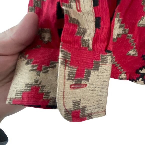Lauren Ralph Lauren Western Aztec Printed Button-Down Shirt PM Red Tan Cotton - Picture 7 of 9